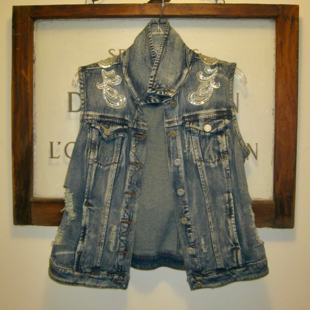 Rave Festival Rhinestone Distressed Vest